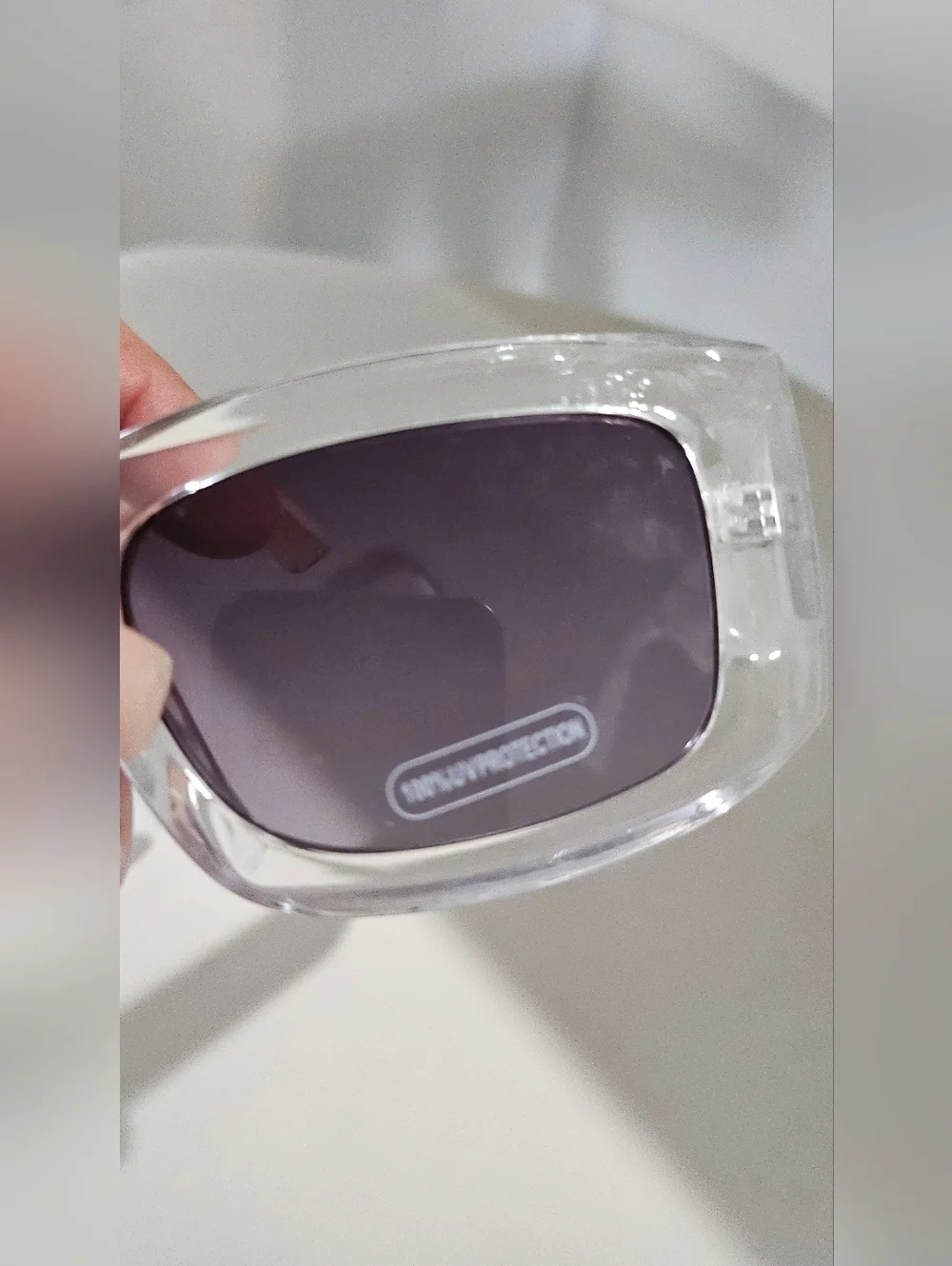 Retro Clear Frame Sunglasses Tropical Palm Print Arms Gradient Lens UV Protectio